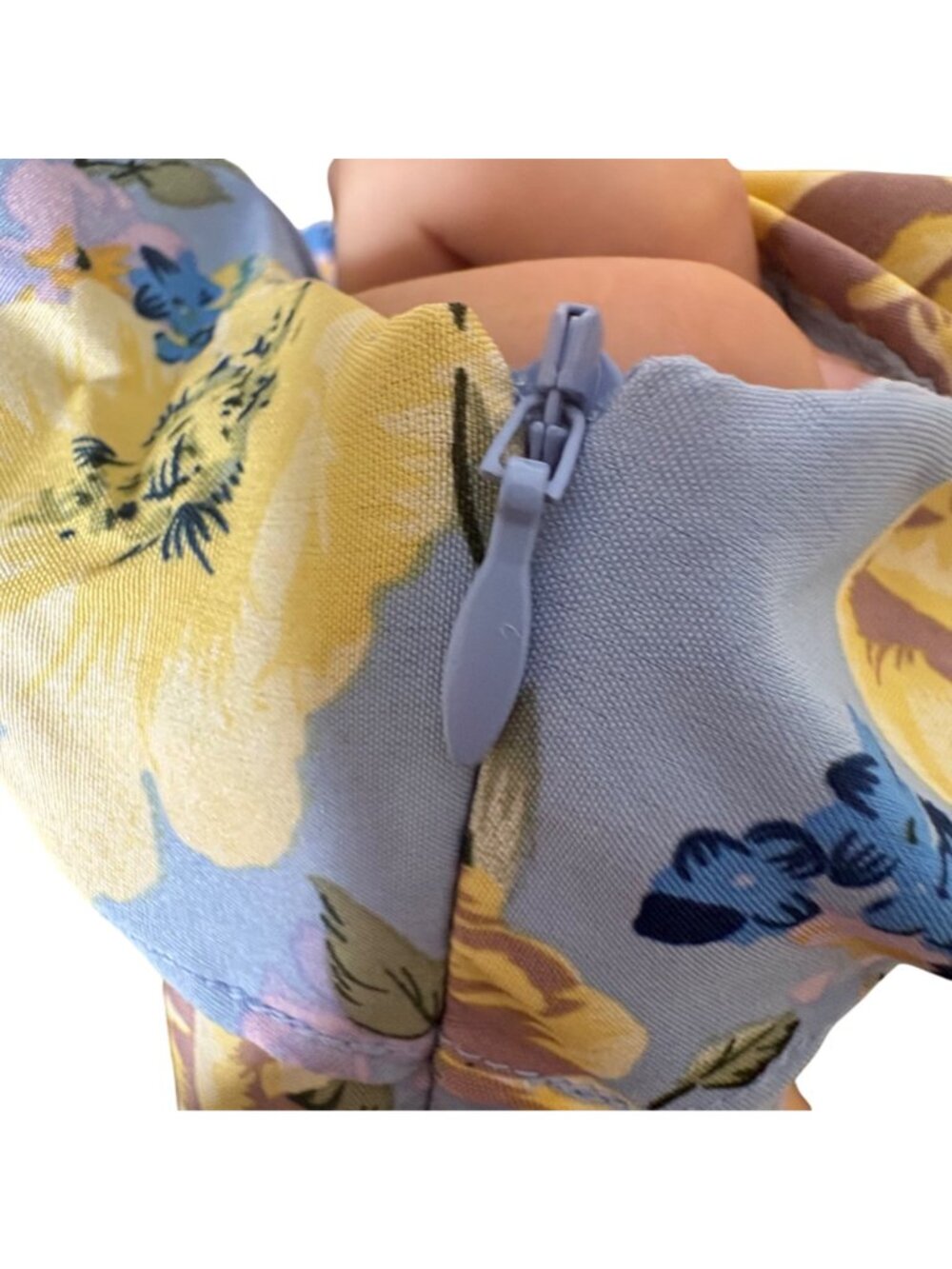 ASTR The Label Dress S Blue Yellow Floral Ruffle Tiered Cutout Bow Cottagecore - Picture 9 of 10
